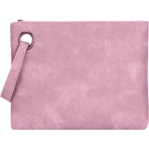 Women's Pink Leather Zipper Trendy Designer Wristlet  Elegant Wedding Clutch